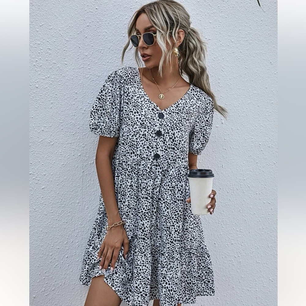 SHEIN Dalmatian/ Leopard Print Babydoll dress